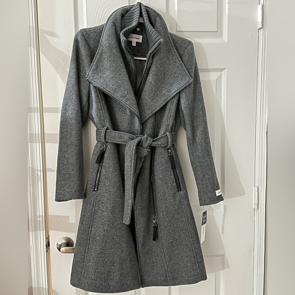 Calvin Klein Jackets & Blazers - NWT Calvin Klein Wool Coat GRAY double layer high neck long  sz Large